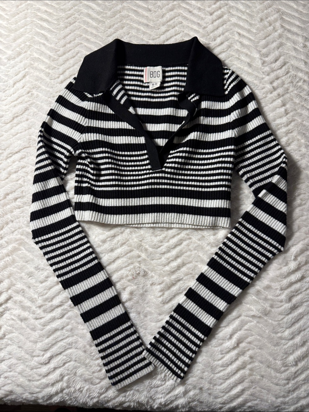 BDG Black & White Striped Cropped Polo Knit, size M